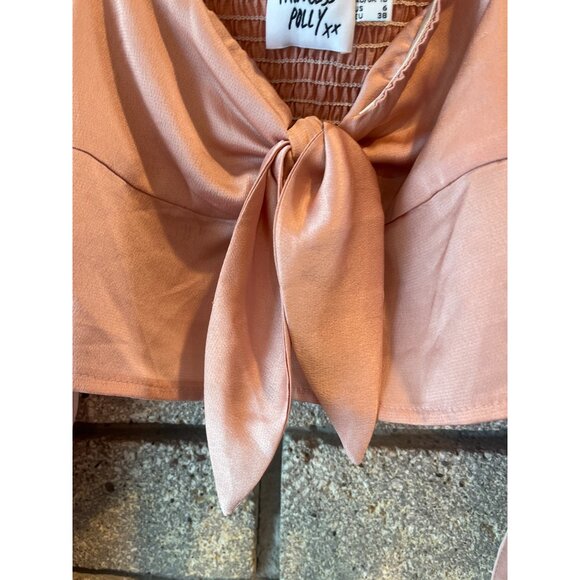 Princess Polly Mauve Long Sleeve Smocked Tie-Front Crop Top Size 6 AU/UK 10 - Picture 3 of 5